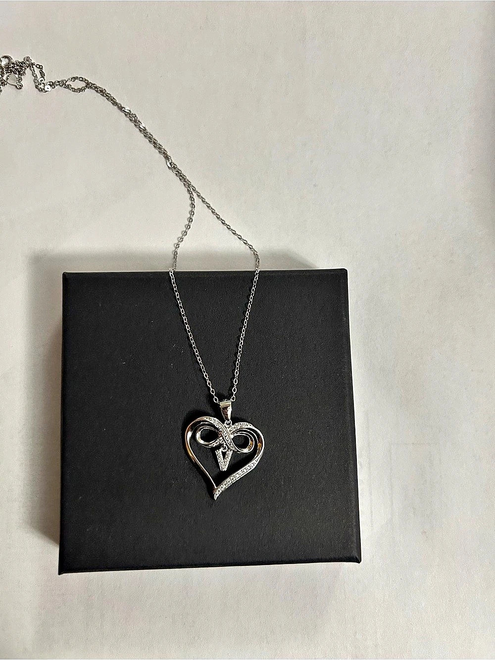 Heart Pendant Necklace in Silvertone, V initial New